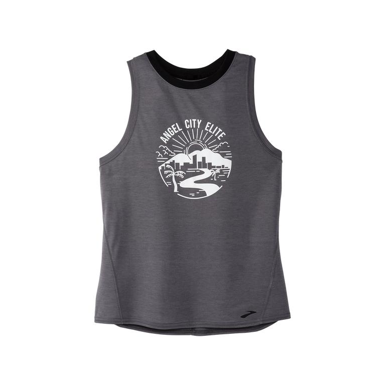 Brooks HOUSTON22 DISTANCE GRAPHIC Running Tank Top Womens Outlet - Shadow Grey/Angel City Elite (NRI